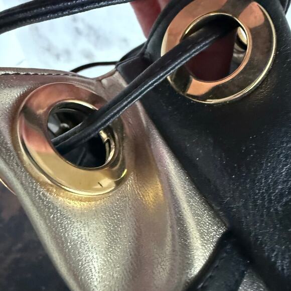 Y2K Patchwork Shoulder Bag Metallic Grommet Bucket Tote Purse Glam City Chic - Picture 6 of 8